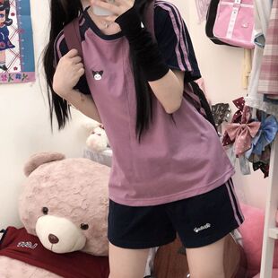 日系软妹体操服休闲印花运动服套装可爱库洛米宽松学生短袖短裤潮