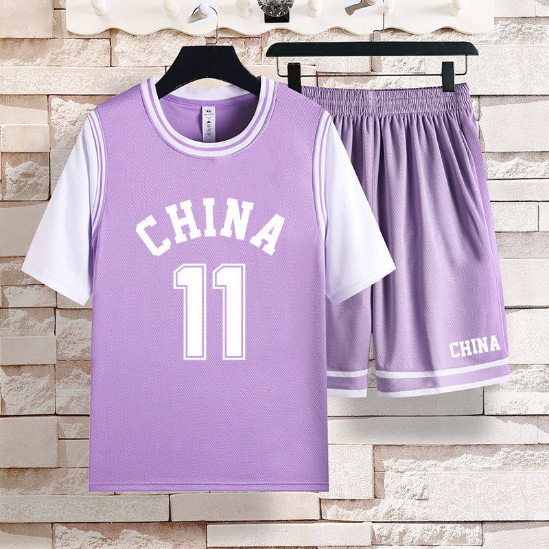 套装新款篮球服套装男女学生韩版假二件球衣团购定制运动服