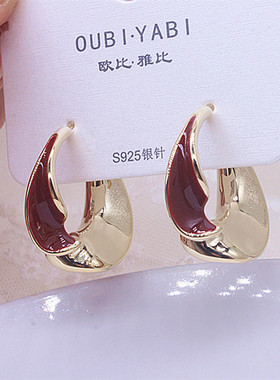 925银针大气新年红耳环女款中式耳环轻奢气质耳坠扣精致耳圈耳钉