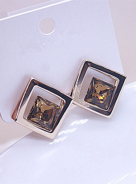 高级感银针水晶耳钉网红几何菱形耳环2025新款爆款轻奢设计耳饰女