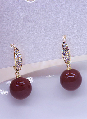 高级感法式红色耳扣耳环百搭灵动镶钻耳坠气质时尚新款新年耳饰女