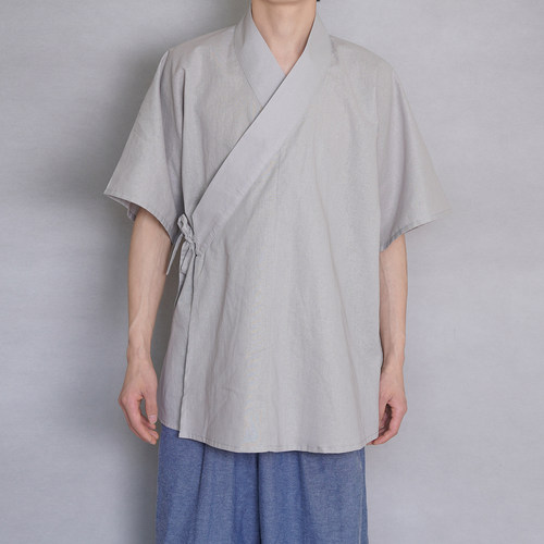 青山渐汉服宋制交领半臂苎麻棉