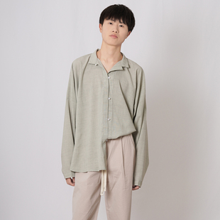 日常通勤汉服男女春夏款 青山渐 立领衫 清风 明制竖领对襟弓袋袖
