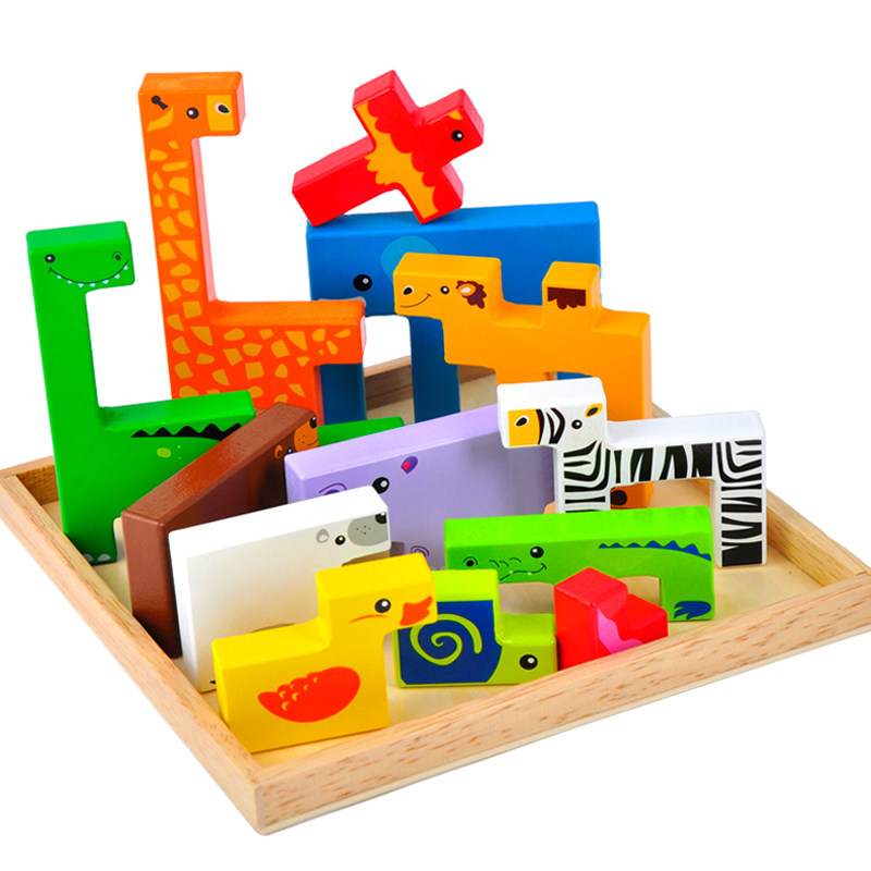 儿童益智立体木质拼图板积木宝宝智力开发男女孩早教玩具3-4-6岁