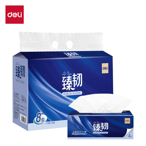 得力MR4080臻韧柔顺抽纸 4层80抽家用实惠装卫生纸巾厕纸餐巾纸抽
