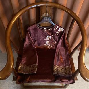 【春红】2025春季新款圆领气质斜襟衬衫宽松版民族风气质上衣女