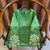 刺绣四季 新中式 款 半高领打底上衣提花长袖 内搭百搭打 薄款 云笺