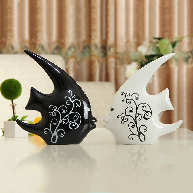 创意玄关摆件情侣亲嘴鱼陶瓷工艺品家居装饰品电视柜卧室客厅礼物,家居饰品,装饰摆件,淘宝优惠券,粉丝福利购,淘宝优惠卷