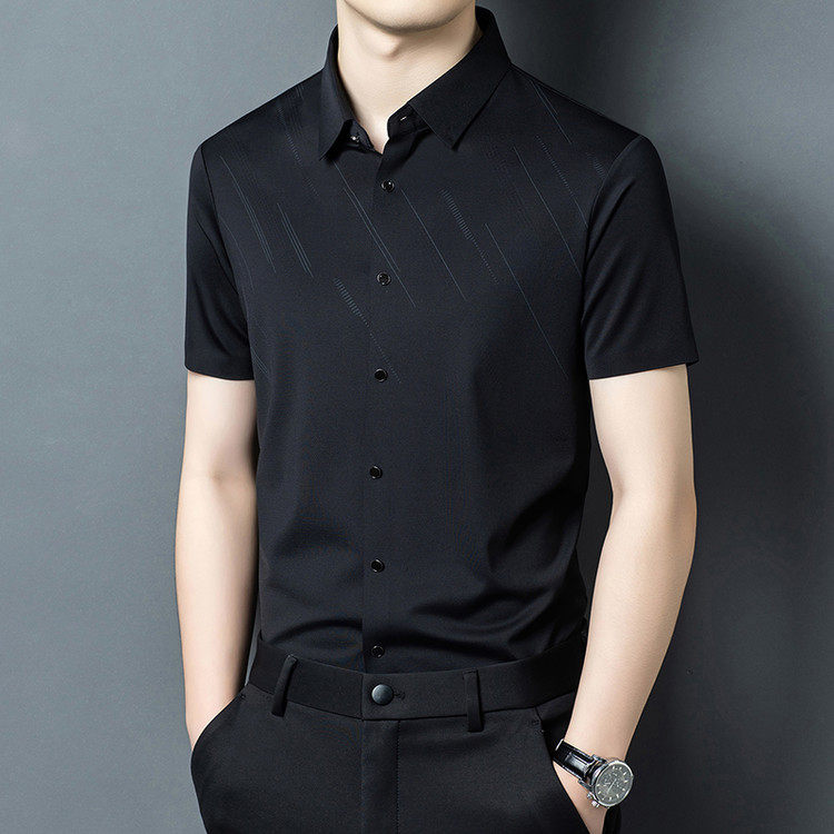 2026新款桑蚕丝男士短袖衬衫夏季时尚休闲冰丝薄款高端百搭衬衣装