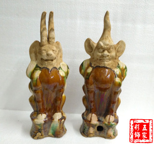唐三彩镇墓兽摆件 古典工艺品 瓷器陶器 古物复制品 新古典 创意