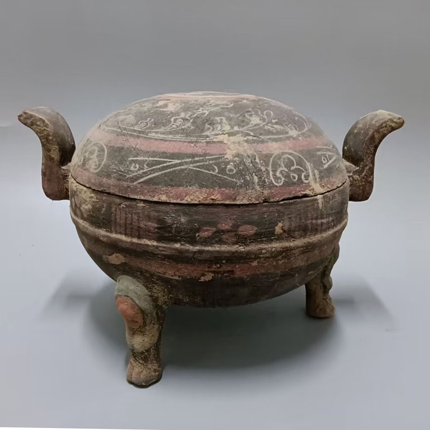 仿古陶器摆件 汉代陶鼎 古典彩绘 中式工艺品 出国礼品 酒店装饰