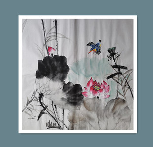 手绘廉政国画四尺斗方荷花廉洁书画定制厅堂会所玄关参展览作品画