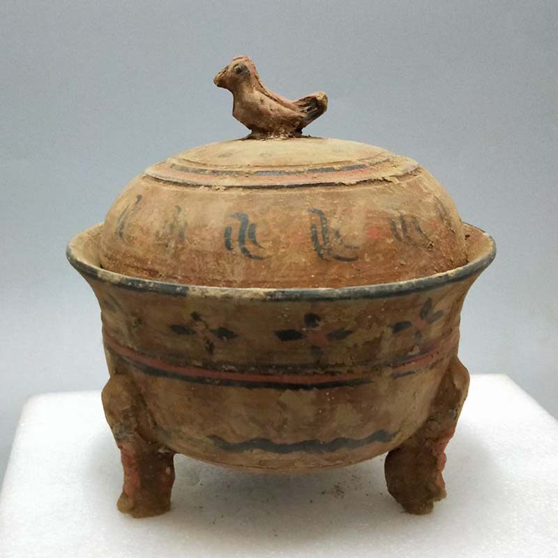 仿古陶器摆件 彩绘陶鼎 古典工艺品 宾馆酒店摆设 家居饰品三足鼎