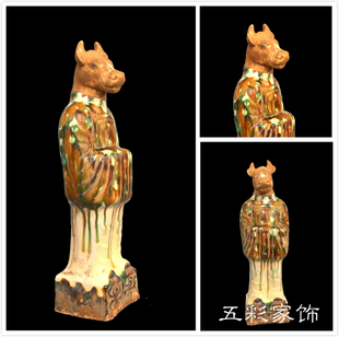 仿古陶俑 十二生肖兽首俑 唐三彩摆件 陶瓷工艺品 古典家居饰品