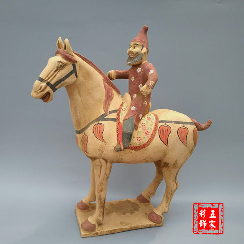 仿古彩绘骑马摆件中式风工艺品