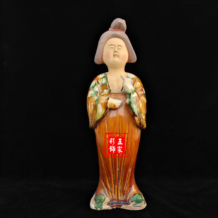 仿古唐三彩仕女陶俑摆件仿古陶器文化古物复制品工艺家居饰品