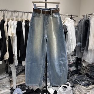 时髦显瘦长裤 女冬季 10欧重工洗水复古阔腿牛仔裤 2026 尚50038