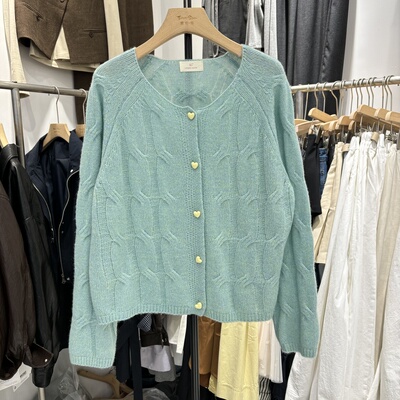 2025早秋新款韩版圆领麻花长袖针织开衫女宽松显瘦百搭毛衣上衣潮