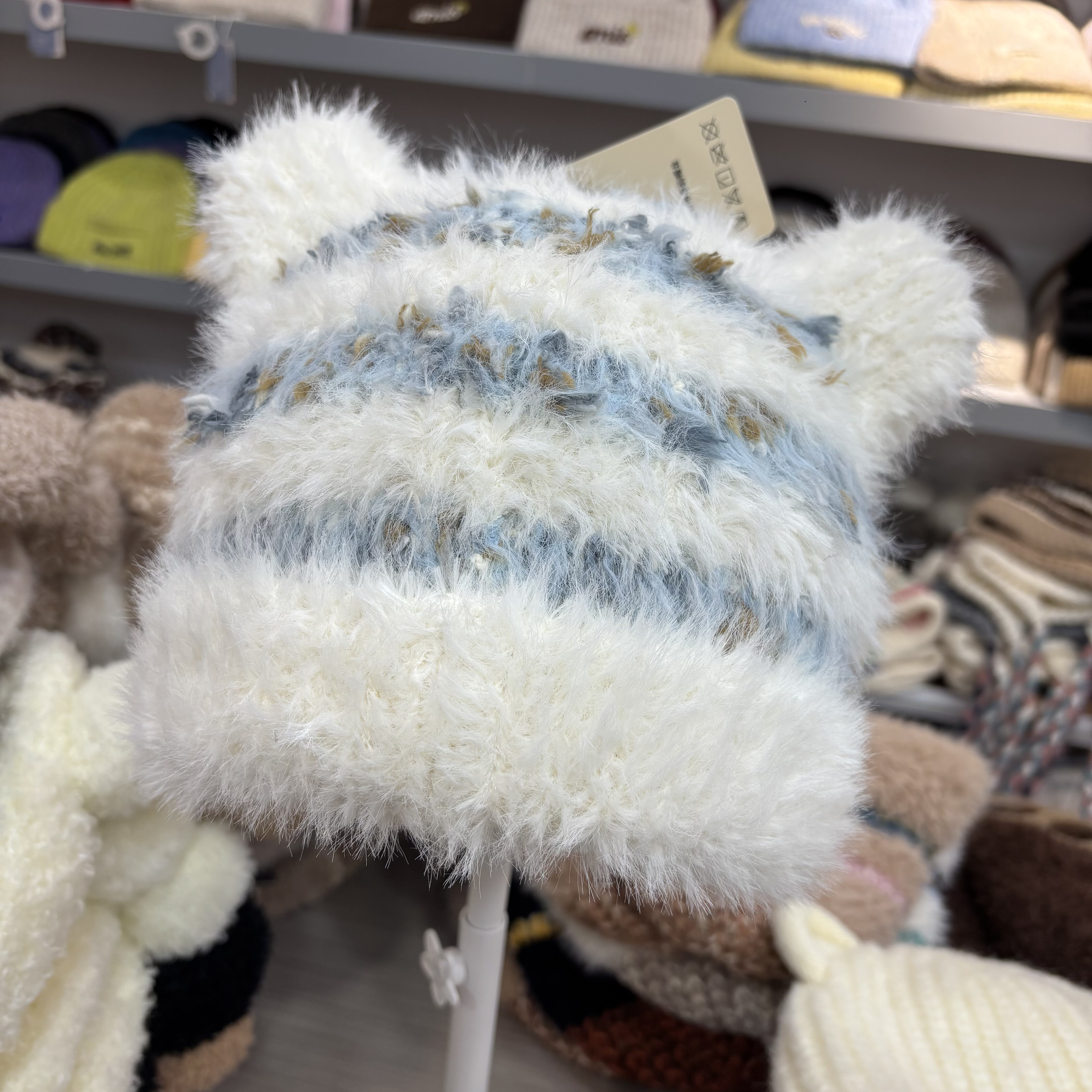 2025秋冬新款可爱条纹毛绒毛线帽子女保暖护耳猫耳朵针织冷帽