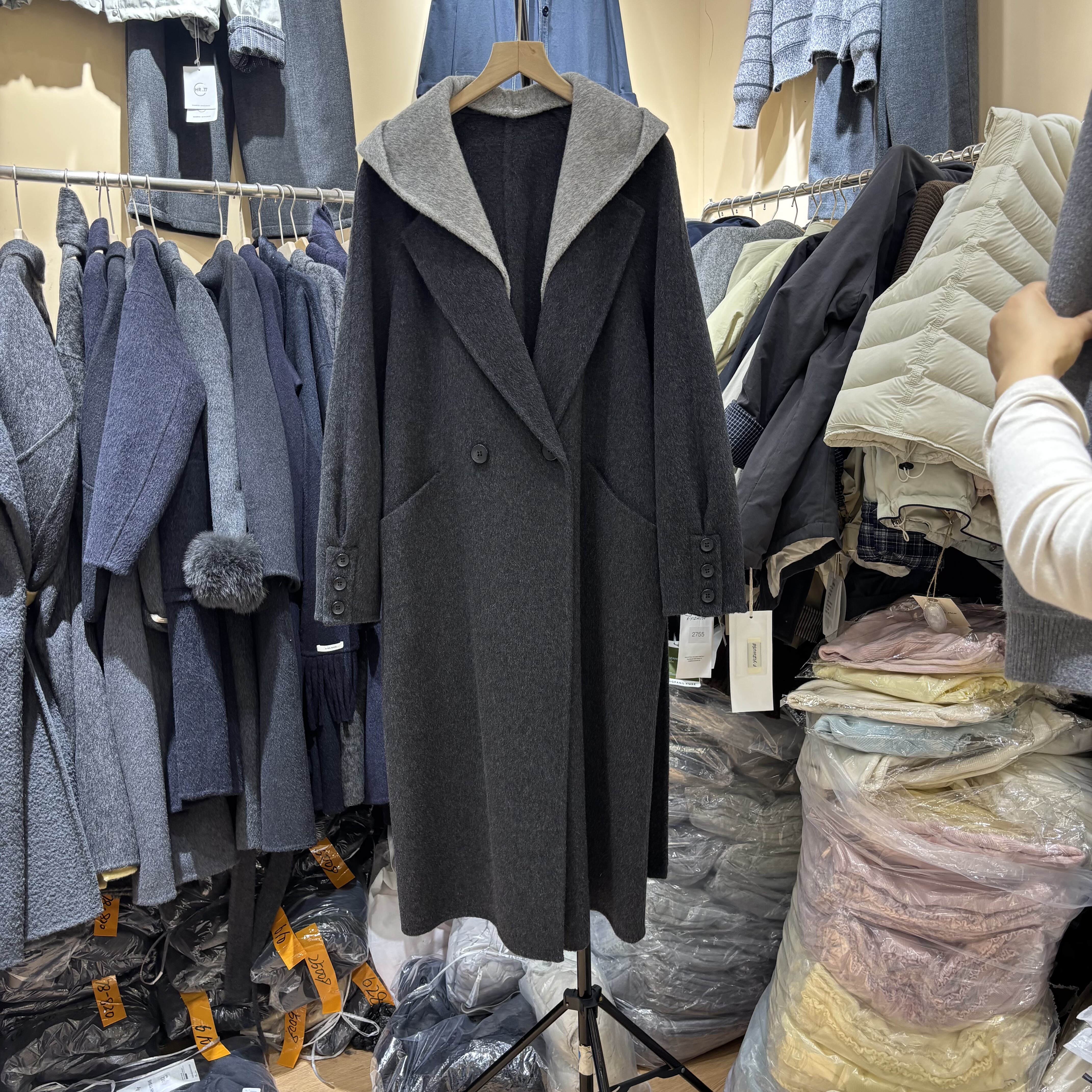 烟灰色双面羊绒大衣女中长款2025秋冬新款韩版宽松高档羊毛呢外套