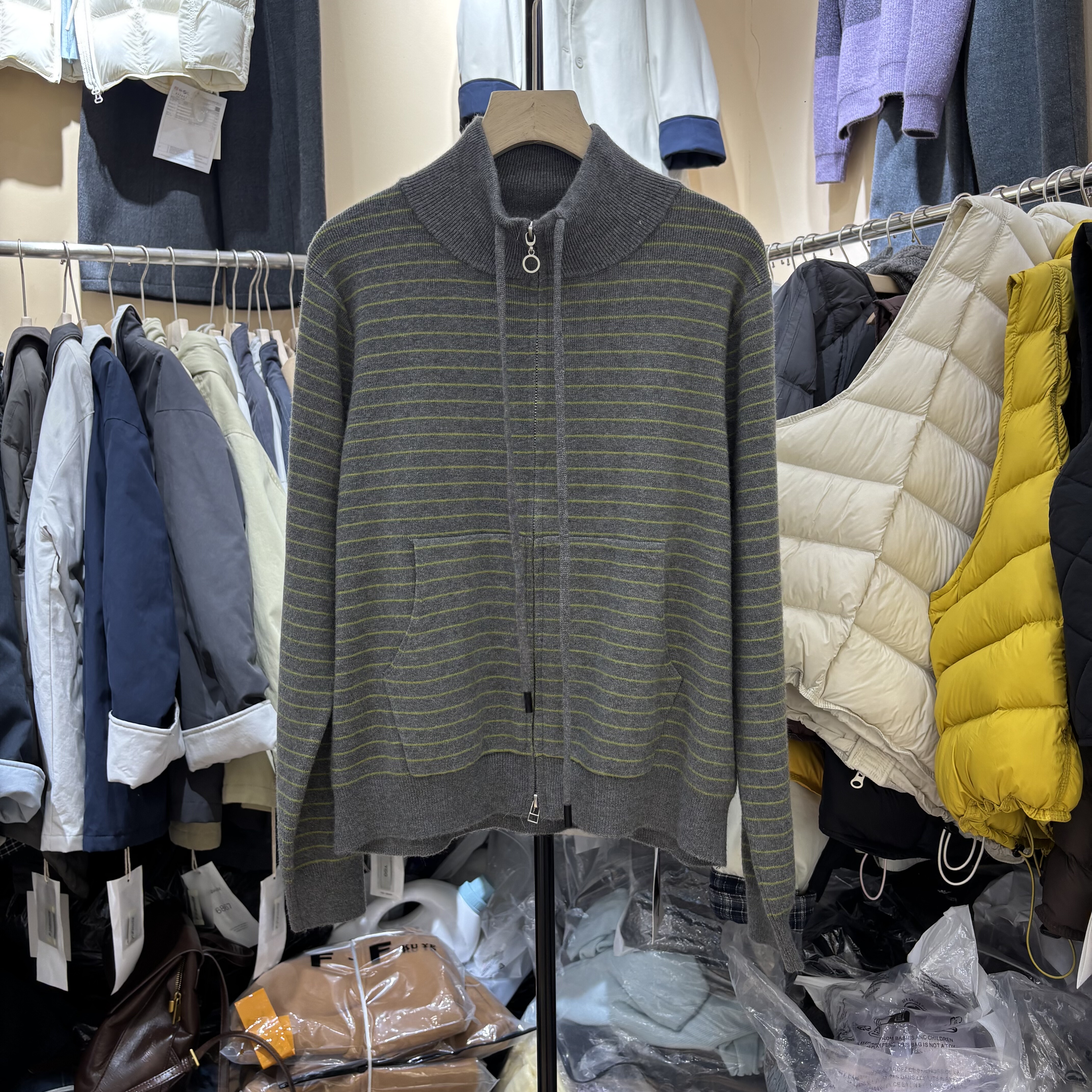 2025秋冬新款韩版休闲宽松显瘦百搭条纹针织开衫女毛衣外套上衣