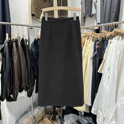 欧货2025早秋新款高腰侧缝后开叉中长款半身裙女百搭显瘦