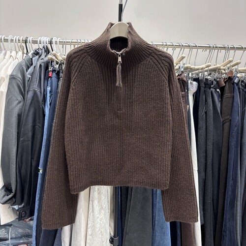 冬季女装时尚简约半拉链翻领针织衫套头毛衣上衣打底衫立领2372