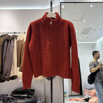 2025秋冬半拉链立领麻花针织衫高级感内搭打底毛衣半高领上衣女装