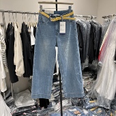 77092 别致小众阔腿裤 韩系撞色高腰显瘦直筒水洗牛仔裤 女2026新款