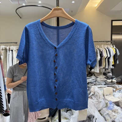 欧货女装2026夏季新款设计感纽扣打结V领百搭显瘦针织衫31118