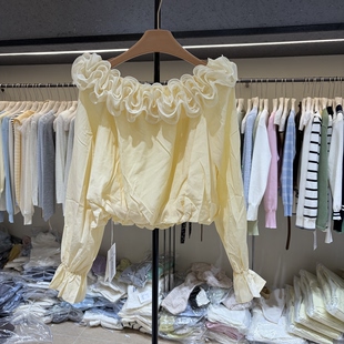 26010 一字肩多层荷叶领花瓣上衣女设计感小众衬衫 2026春季 新款