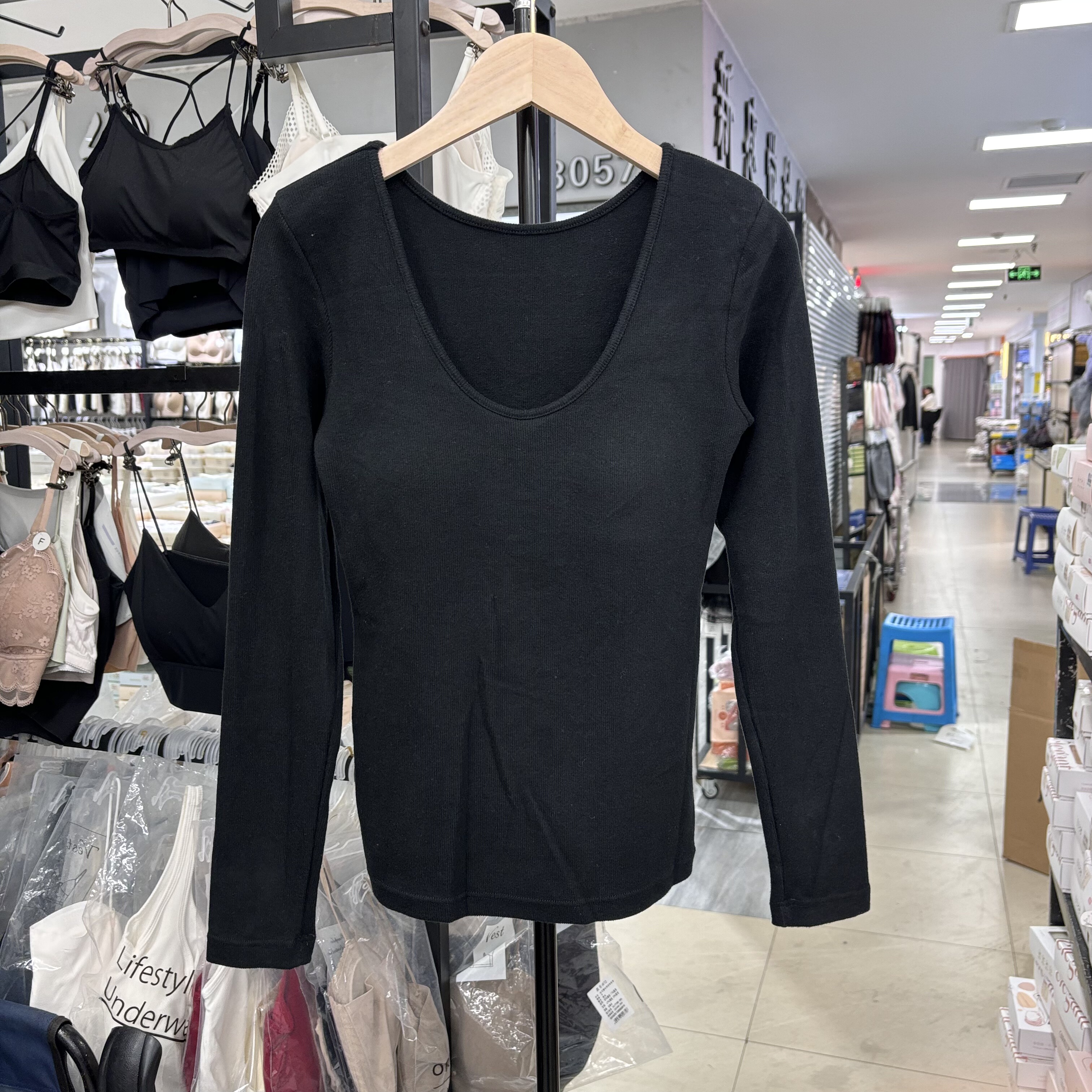 【单件打底衫】带胸垫冬季新款圆领长袖保暖修身女士内搭上衣6662