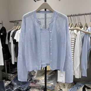 百搭薄款 2026春新款 针织开衫 简约镂空圆领长袖 上衣潮蜡笔6929 韩版