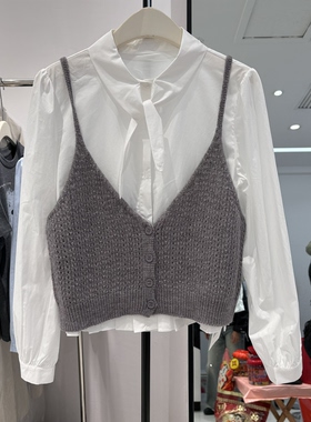 2026春季新款时尚针织背心净色衬衣两件套女洋气减龄上衣51279