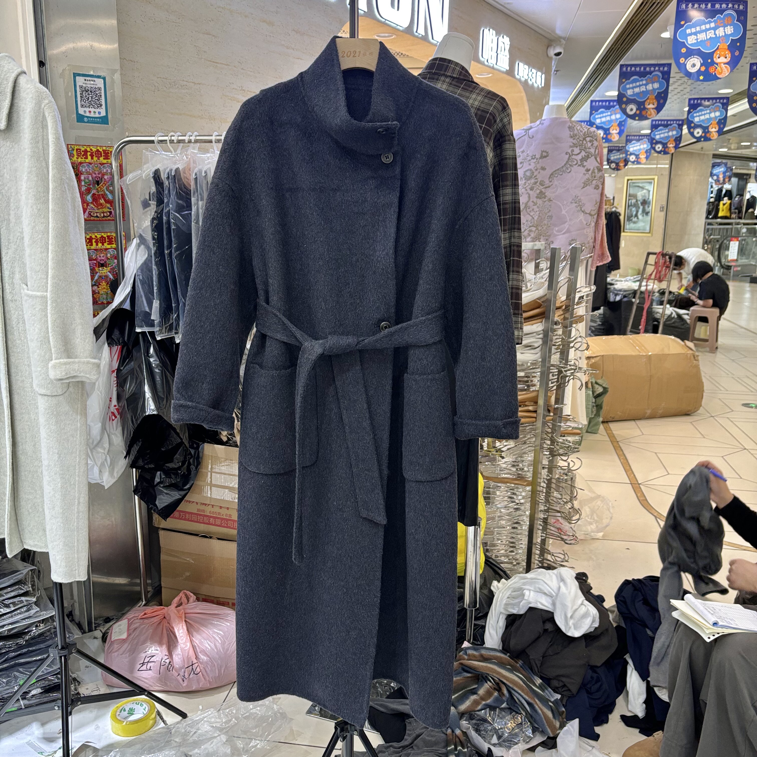 2025秋冬新款韩系设计感气质女长款立领系带显瘦双面羊毛大衣