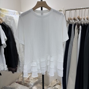 荷叶边拼接短袖T恤女欧洲站2026春装新款百搭显瘦花边下摆上衣潮