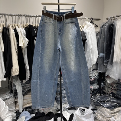 DS的尚50038-11欧重工洗水烫钻复古阔腿牛仔裤女冬季时髦显瘦长裤