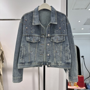 MONA短款打钻牛仔外套女2026春装新款宽松韩版百搭夹克8757