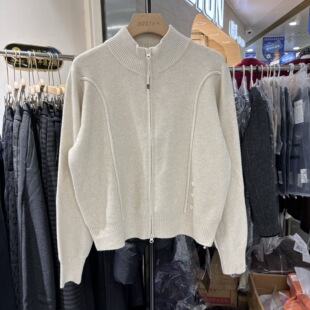 韩系2025秋冬新款时尚立领双拉链针织开衫女显瘦简约外套毛衣8519