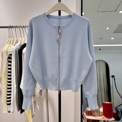 2026欧洲站针织衫女早春新款双拉链圆领长袖开衫百搭减龄显瘦上衣