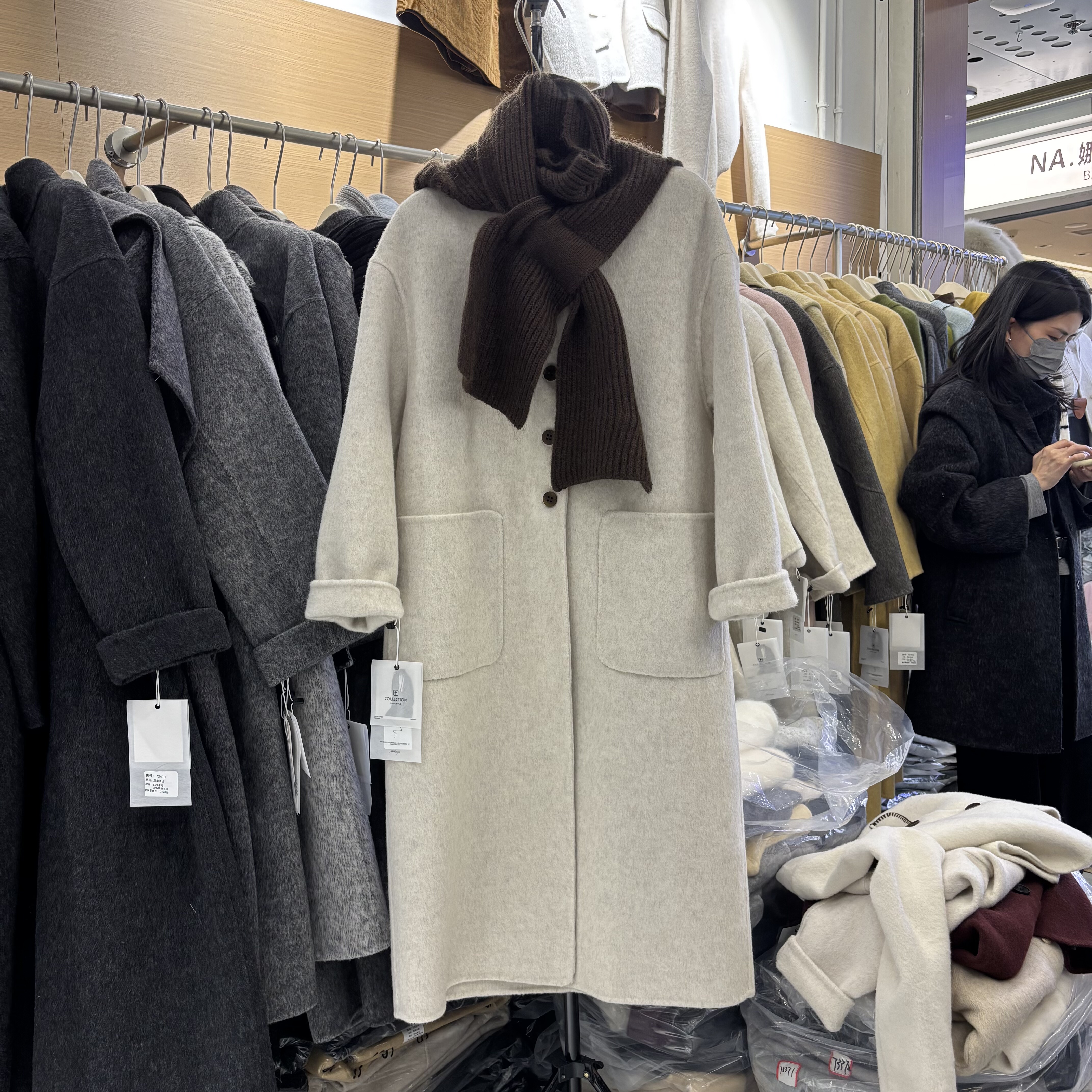 韩系针织连帽双面羊毛大衣女秋冬新款中长款过膝小个子羊毛呢外套