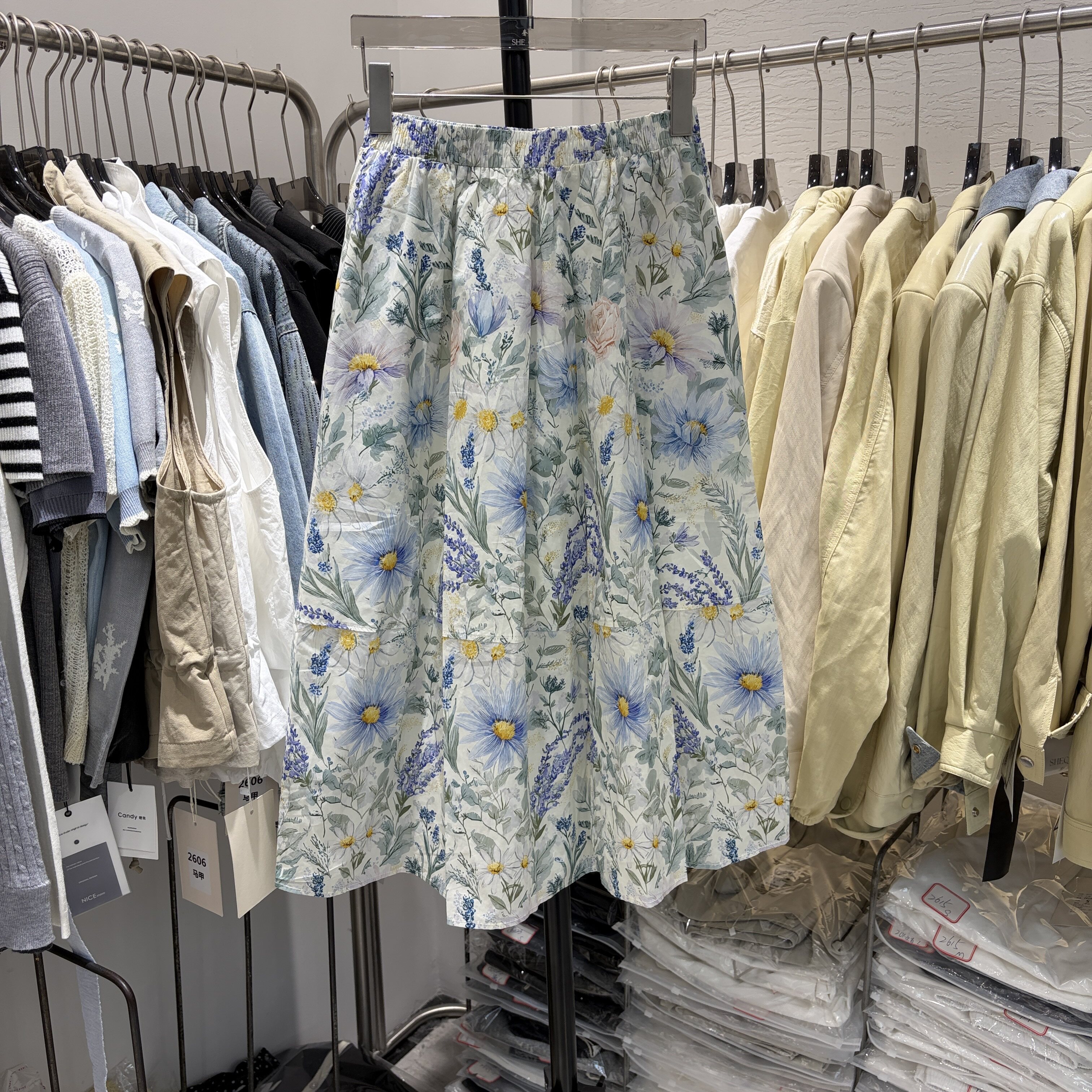 欧洲站2026春夏新款欧货女高腰显瘦气质减龄油画碎花中长款半身裙