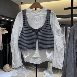 女装2026春季新款韩系针织背心叠穿长袖衬衫两件套51278
