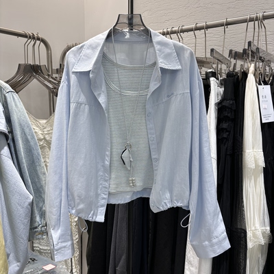 韩系休闲套装女2026春季新款长袖衬衫内搭条纹吊带背心两件套