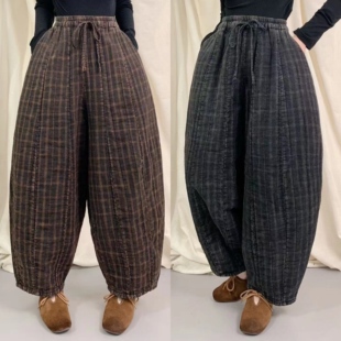 2024冬季新款 格子炒色夹棉南瓜裤（臀围130、裤长94、脚口46）