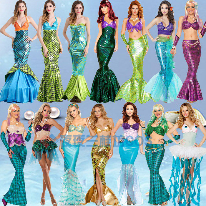 万圣节服装迪斯尼成人角色扮演美人鱼公主裙裹胸礼服ds演出服cos