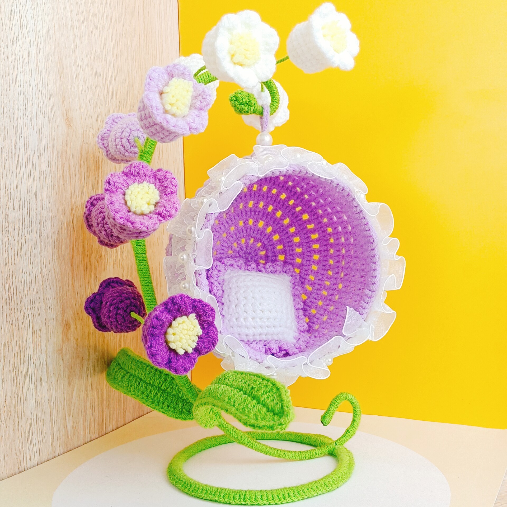 玩偶吊椅公仔吊篮手工钩织成品蜜袋鼯宠物小窝创意礼品礼物铃兰款