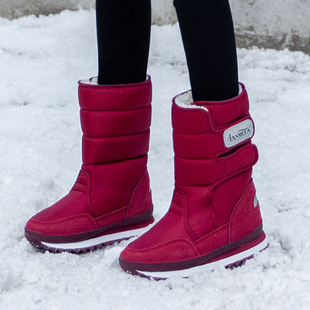 加绒防水雪地靴防水加厚保暖棉鞋 女靴子中筒厚底学生女鞋 新款 冬季