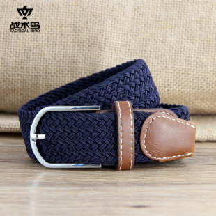 带松紧针织牛仔裤 裤 腰带 弹力编织腰带男休闲皮带帆布工装 战术鸟