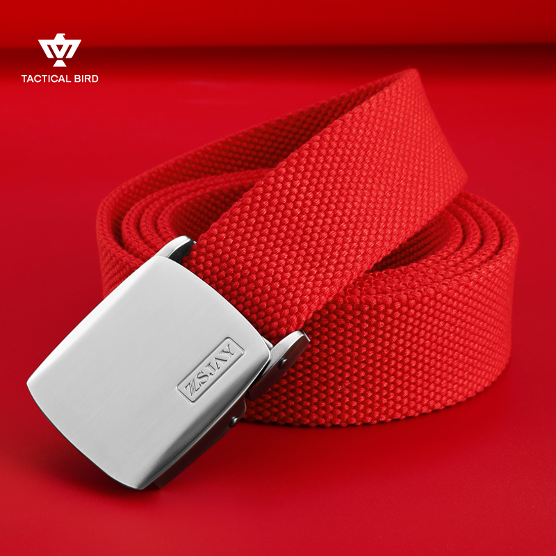 战术鸟简约风本命年红色帆布皮带